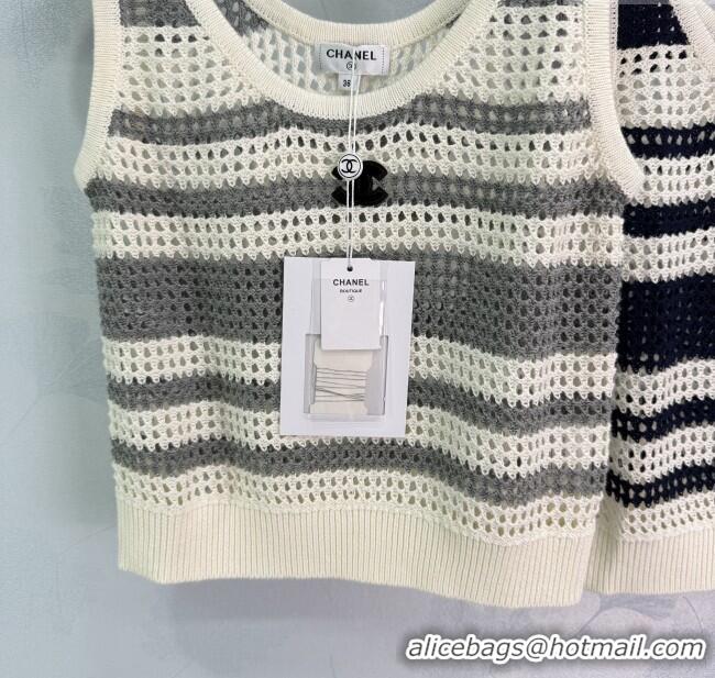 Luxury Cheap Chanel Cotton Knit Vest 30072 Grey/Pink/Black 2025