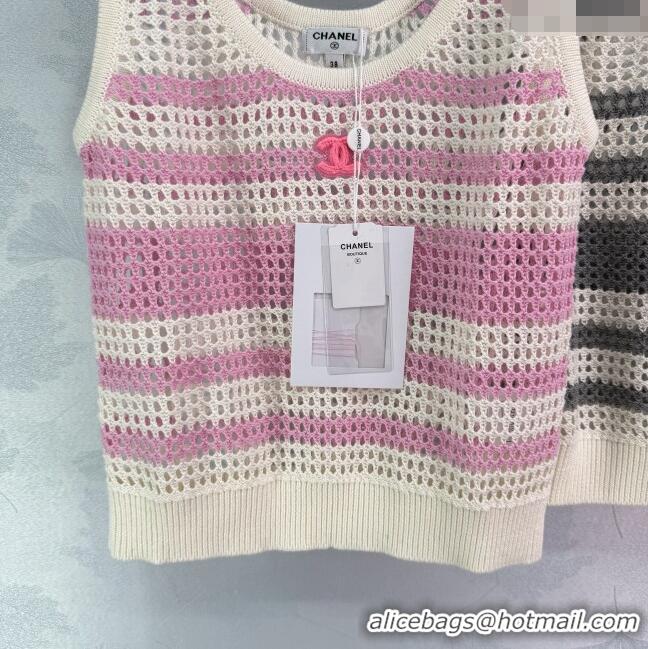 Luxury Cheap Chanel Cotton Knit Vest 30072 Grey/Pink/Black 2025