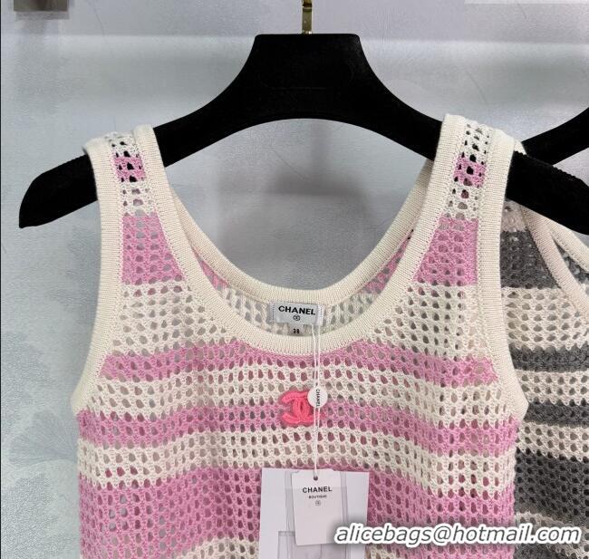 Luxury Cheap Chanel Cotton Knit Vest 30072 Grey/Pink/Black 2025