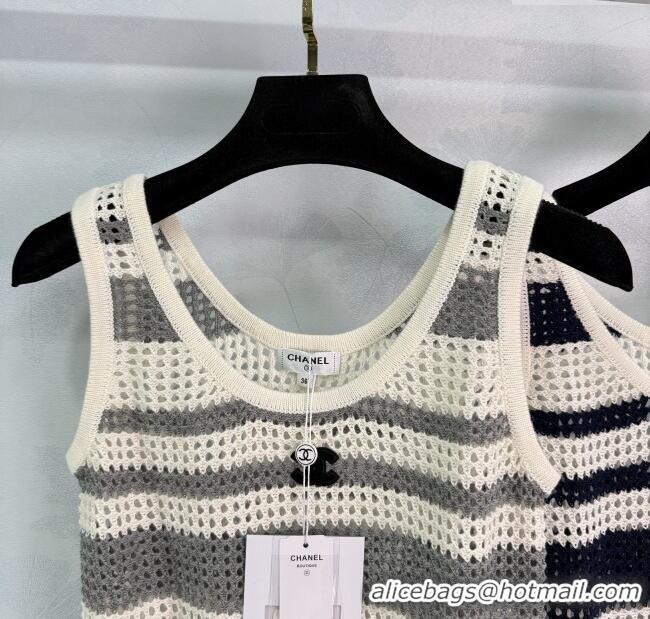 Luxury Cheap Chanel Cotton Knit Vest 30072 Grey/Pink/Black 2025