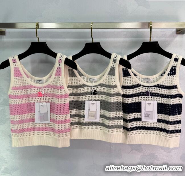 Luxury Cheap Chanel Cotton Knit Vest 30072 Grey/Pink/Black 2025