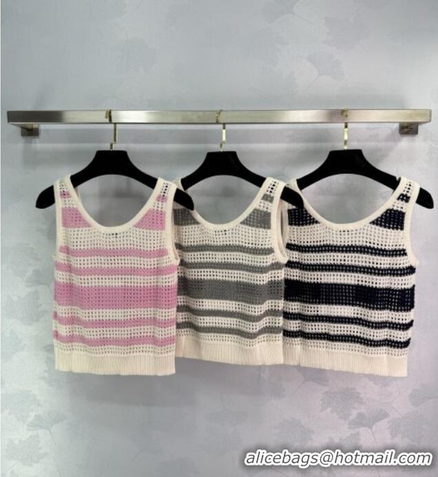 Luxury Cheap Chanel Cotton Knit Vest 30072 Grey/Pink/Black 2025