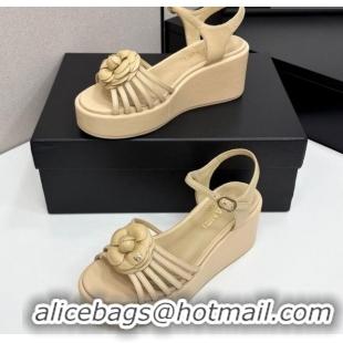 Best Product Chanel Lambskin Platform Sandals Beige 2025 CH041701