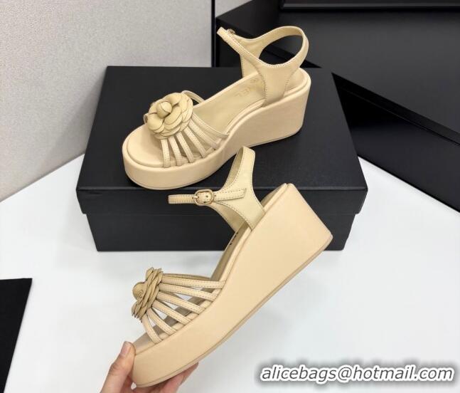 Best Product Chanel Lambskin Platform Sandals Beige 2025 CH041701