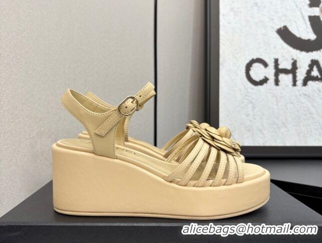 Best Product Chanel Lambskin Platform Sandals Beige 2025 CH041701
