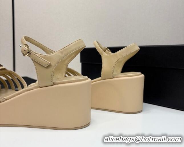 Best Product Chanel Lambskin Platform Sandals Beige 2025 CH041701