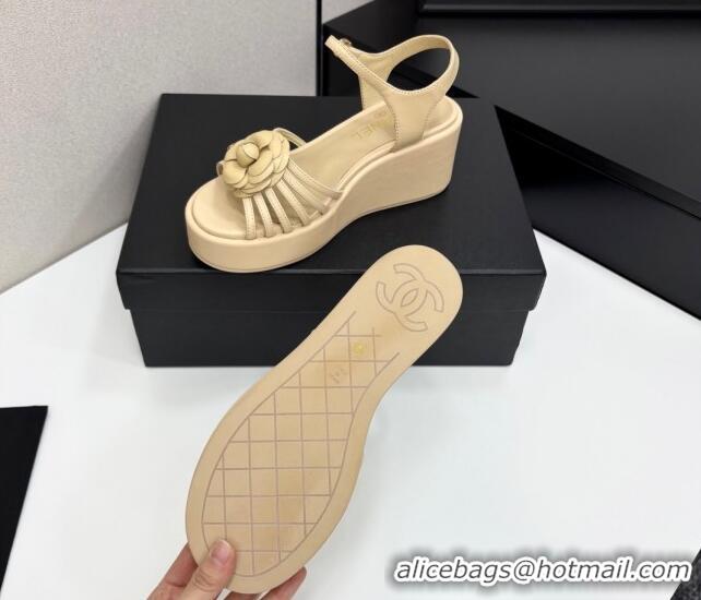 Best Product Chanel Lambskin Platform Sandals Beige 2025 CH041701