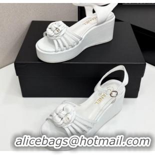 Stylish Chanel Lambskin Platform Sandals White 2025 CH041701