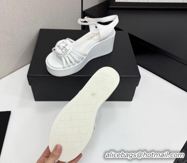 Stylish Chanel Lambskin Platform Sandals White 2025 CH041701