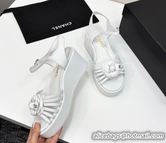 Stylish Chanel Lambskin Platform Sandals White 2025 CH041701