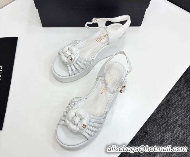 Stylish Chanel Lambskin Platform Sandals White 2025 CH041701