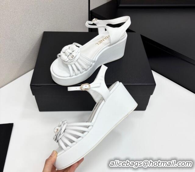 Stylish Chanel Lambskin Platform Sandals White 2025 CH041701