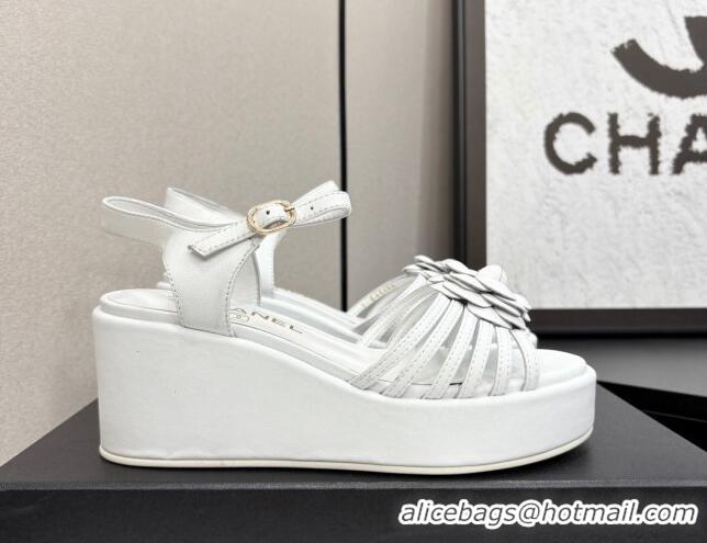Stylish Chanel Lambskin Platform Sandals White 2025 CH041701