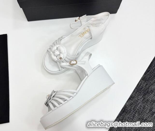 Stylish Chanel Lambskin Platform Sandals White 2025 CH041701