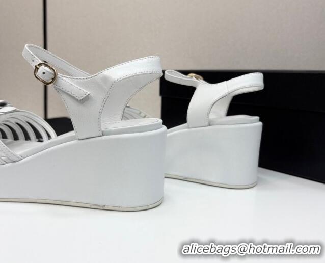 Stylish Chanel Lambskin Platform Sandals White 2025 CH041701