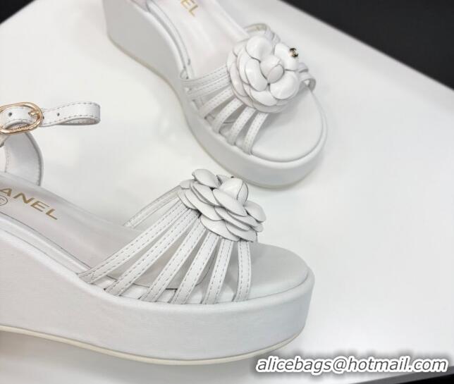 Stylish Chanel Lambskin Platform Sandals White 2025 CH041701