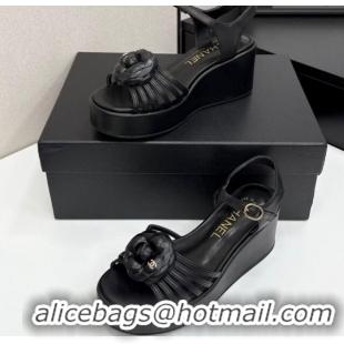 Top Grade Chanel Lambskin Platform Sandals Black 2025 CH041701