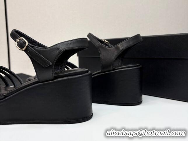 Top Grade Chanel Lambskin Platform Sandals Black 2025 CH041701