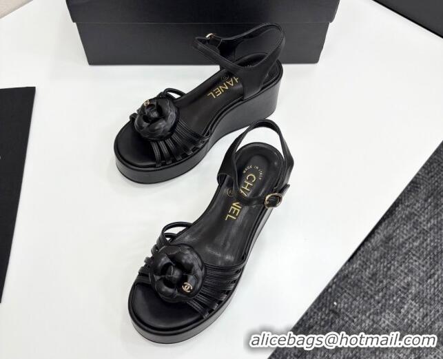 Top Grade Chanel Lambskin Platform Sandals Black 2025 CH041701