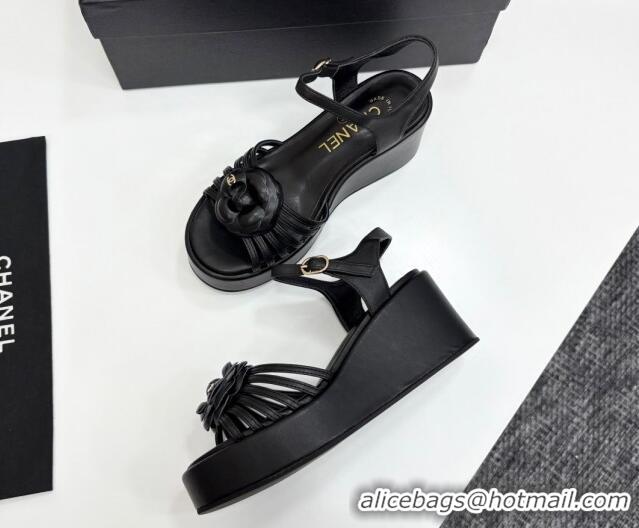Top Grade Chanel Lambskin Platform Sandals Black 2025 CH041701