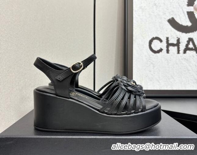 Top Grade Chanel Lambskin Platform Sandals Black 2025 CH041701