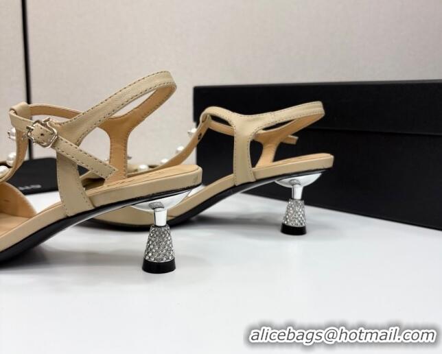 Pretty Style Chanel Lambskin Heel Sandals with Bow Beige 2025 CH041702