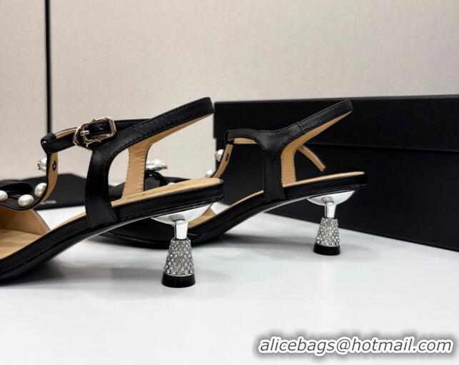 Cheap Price Chanel Lambskin Heel Sandals with Bow Black 2025 CH041702