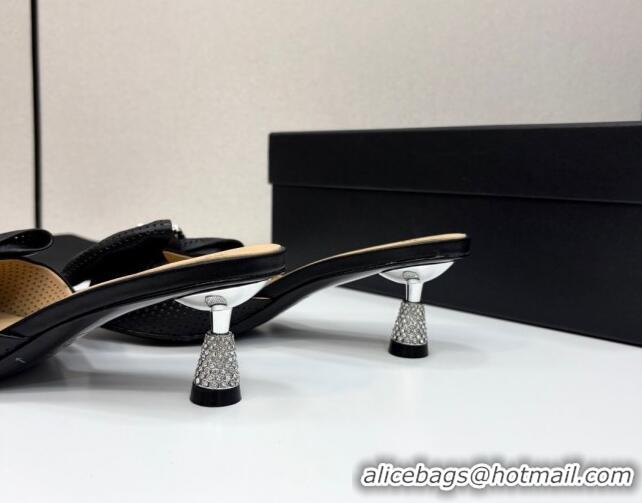 Good Looking Chanel Perforated Lambskin Heel Slides Sandal with Bow Black 2025 CH041703