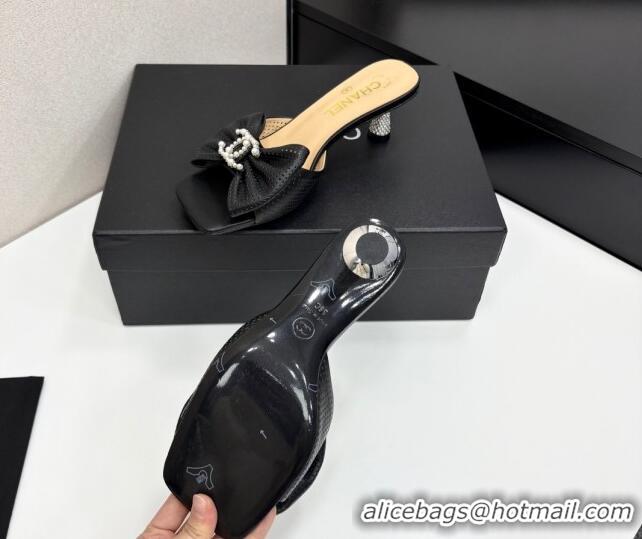 Good Looking Chanel Perforated Lambskin Heel Slides Sandal with Bow Black 2025 CH041703