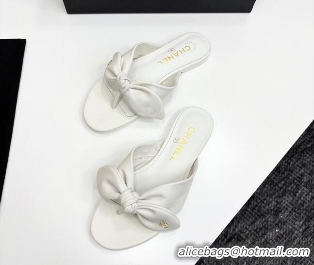 Low Price Chanel Lambskin Flat Thong Slide Sandals with Bow White 2025 CH041705