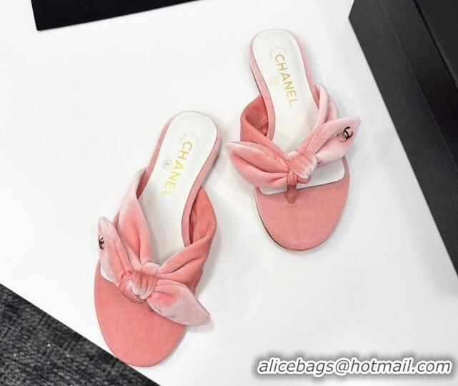 Best Price Chanel Velvet Flat Thong Slide Sandals with Bow Light Pink 2025 CH041705