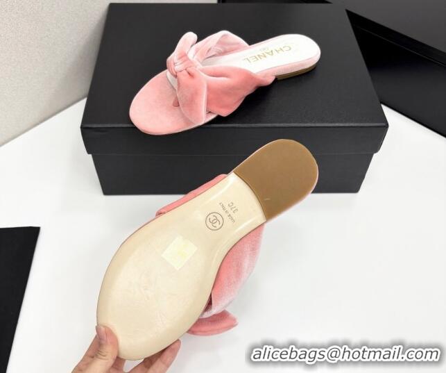 Best Price Chanel Velvet Flat Thong Slide Sandals with Bow Light Pink 2025 CH041705