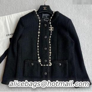 Big Discount Chanel Tweed Jacket 30054 Black 2025(No Necklace)