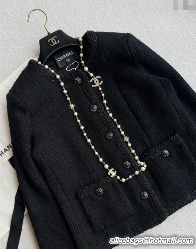 Big Discount Chanel Tweed Jacket 30054 Black 2025(No Necklace)