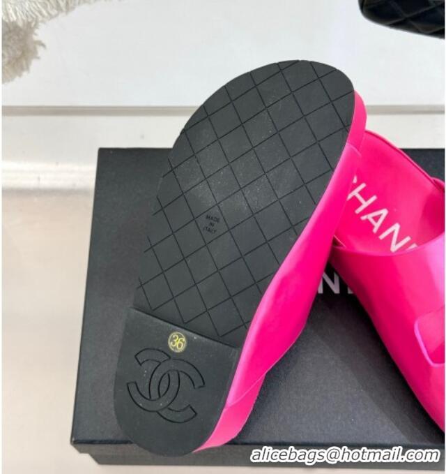 Lower Price Chanel Satin Platform Slides Sandal with Camellia Strap Dark Pink 2025 CH041707