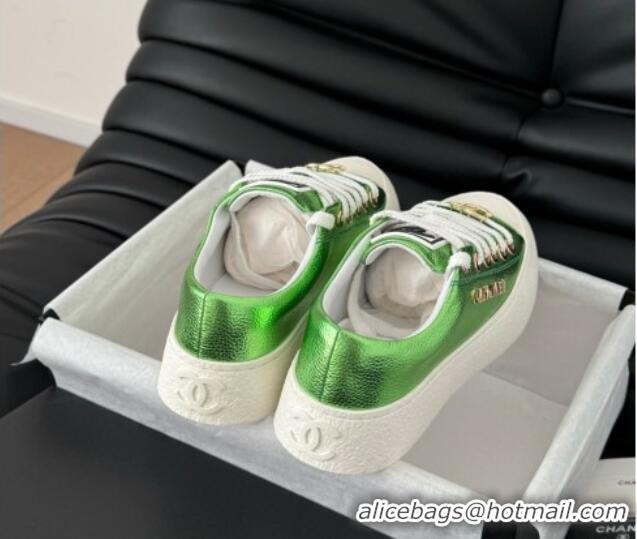 Discount Fashion Chanel Calfskin Platform Sneakers Green 2025 CH041708
