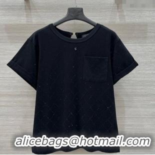 Top Design Chanel Strass Quilted Cotton T-Shirt 30016 Black 2025
