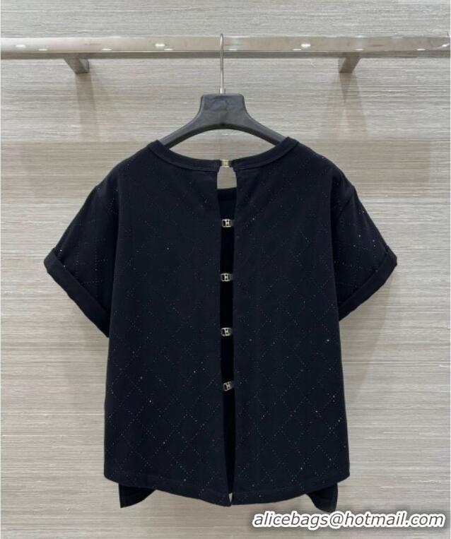 Top Design Chanel Strass Quilted Cotton T-Shirt 30016 Black 2025