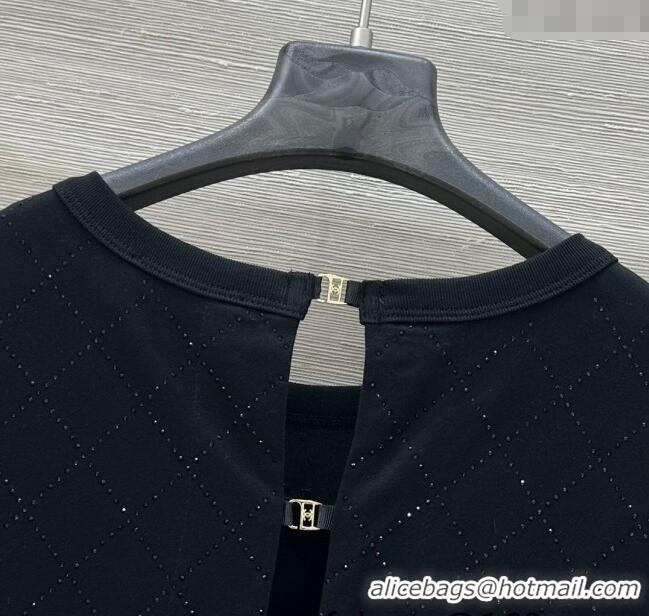 Top Design Chanel Strass Quilted Cotton T-Shirt 30016 Black 2025