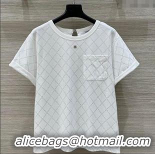 Famous Brand Chanel Strass Quilted Cotton T-Shirt 30016 White 2025