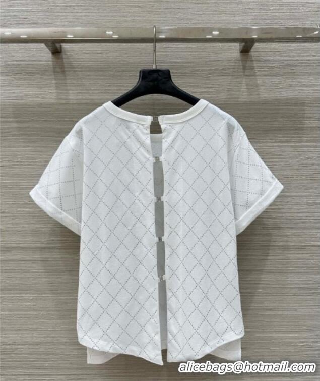 Famous Brand Chanel Strass Quilted Cotton T-Shirt 30016 White 2025