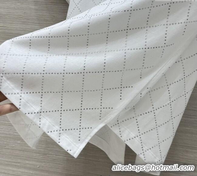 Famous Brand Chanel Strass Quilted Cotton T-Shirt 30016 White 2025