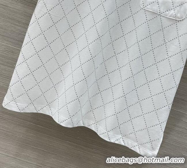 Famous Brand Chanel Strass Quilted Cotton T-Shirt 30016 White 2025