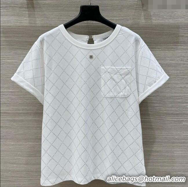 Famous Brand Chanel Strass Quilted Cotton T-Shirt 30016 White 2025
