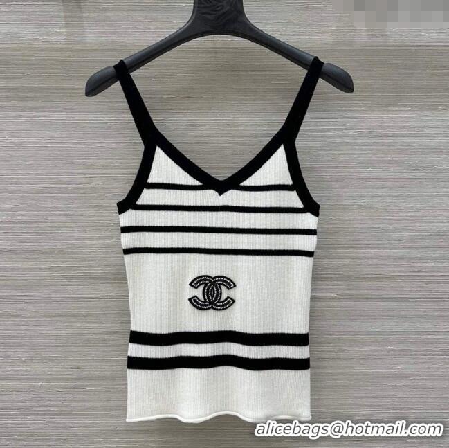 Well Crafted Chanel Wool Striped Vest 30024 White 2025