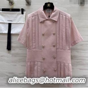 Super Quality Chanel Linen Pleated Shirt 30032 Light Pink 2025