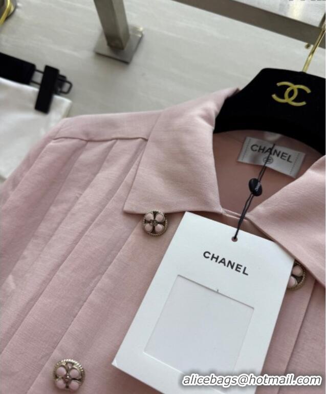 Super Quality Chanel Linen Pleated Shirt 30032 Light Pink 2025