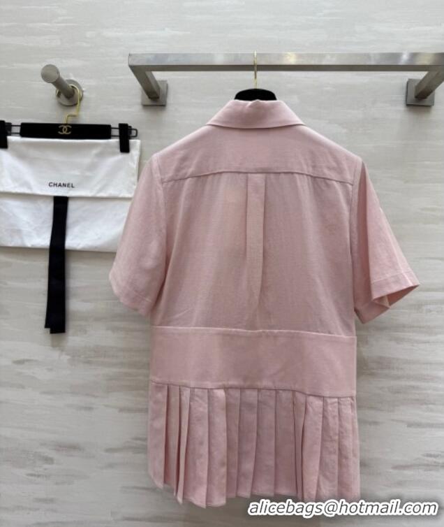 Super Quality Chanel Linen Pleated Shirt 30032 Light Pink 2025
