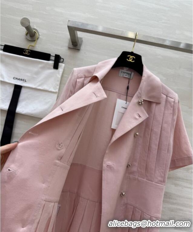 Super Quality Chanel Linen Pleated Shirt 30032 Light Pink 2025