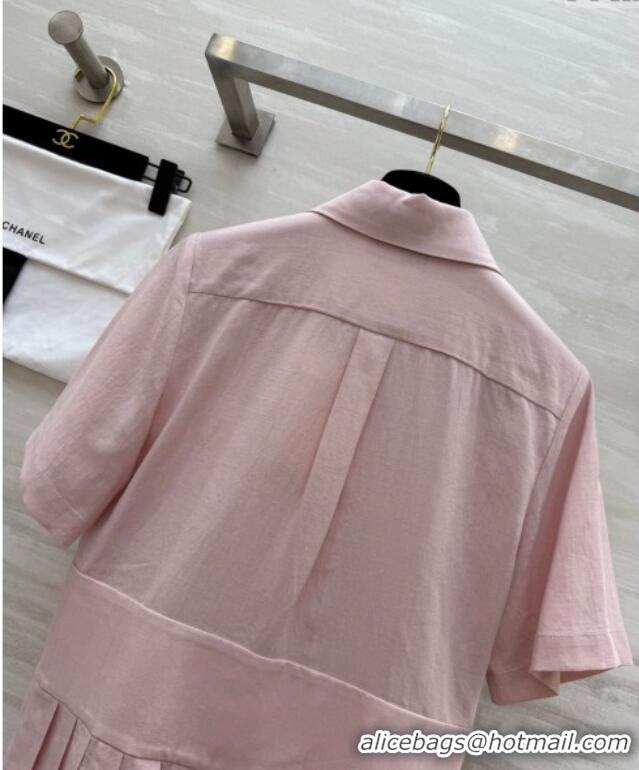 Super Quality Chanel Linen Pleated Shirt 30032 Light Pink 2025